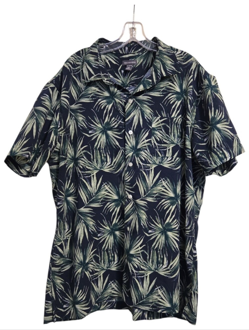EC Van Heusen "Midnight Palm" Button Down Camp Shirt Made W/Recycled Materials